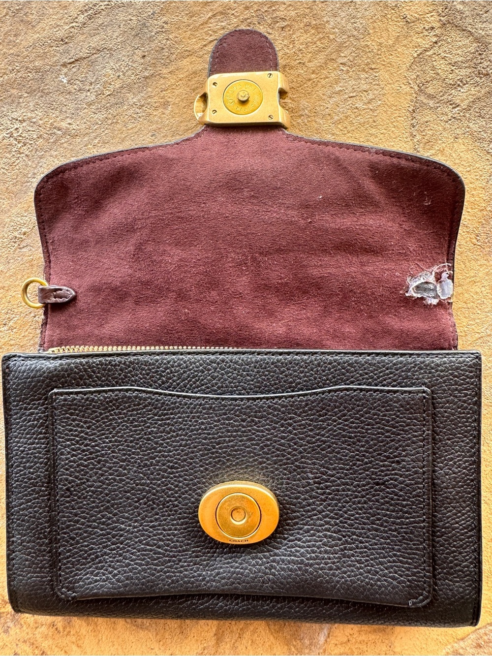 Coach Crystal C Wallet Clutch Black Pebble Leather Gold Hardware Style 79438 - Picture 14 of 14
